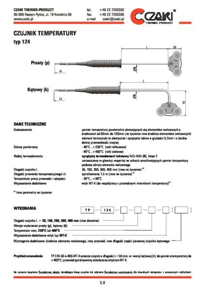 Temperature sensor TP-124, springy ribbon thermocouple