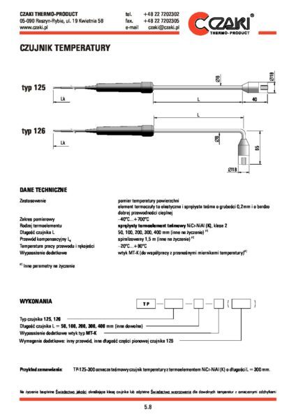 Temperature sensor TP-125, ribbon thermocouple