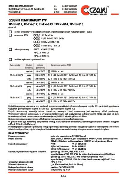 Czujnik temperatury TP-Exi-611_615