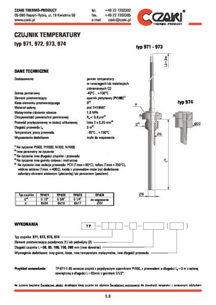 Czujnik temperatury TP-971_974 (instalacje CO)