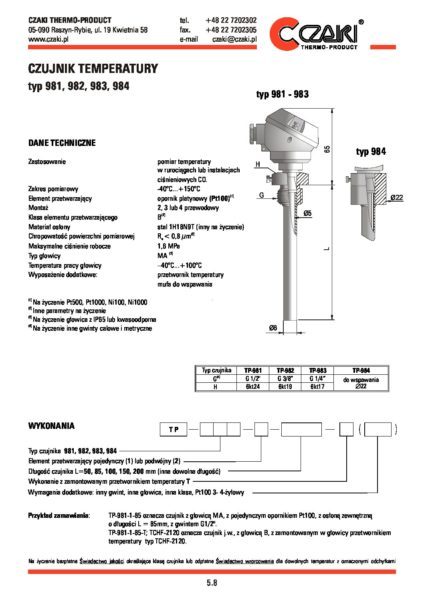 Czujnik temperatury TP-981_984 (instalacje CO)