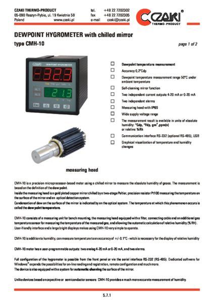 Dewpoint Hygrometer with chilled mirror CMH-10