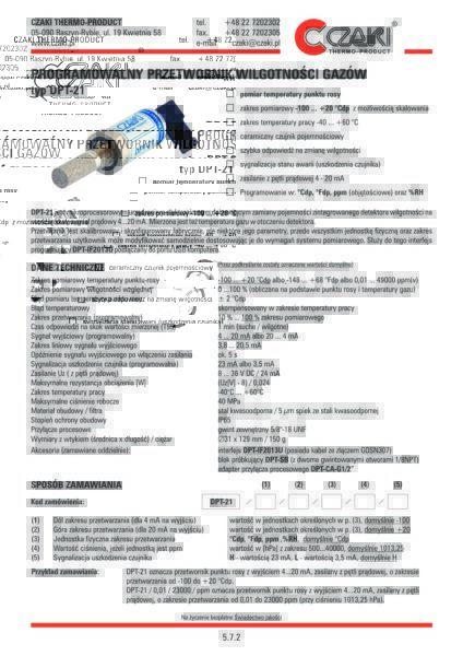 DPT-21 Programowalny przetwornik punktu rosy (-100..+20Cdp)