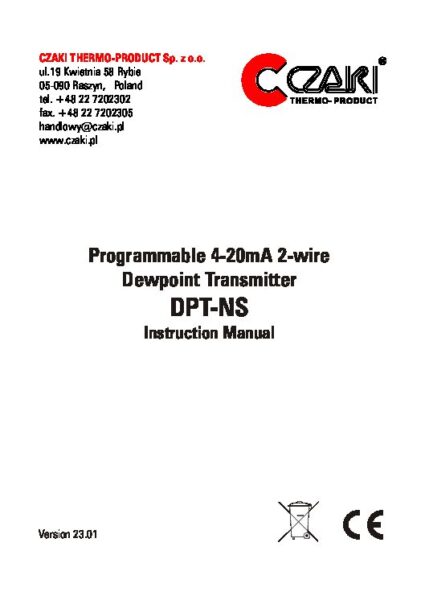 DPT-NS Programowalny przetwornik punktu rosy (-80..+20Cdp)