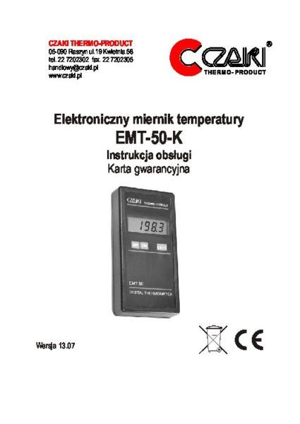 Bateryjny miernik temperatury EMT-50 (dla termoelementów)