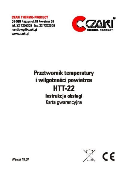 Przetwornik temperatury i wilgotności powietrza HTT-22