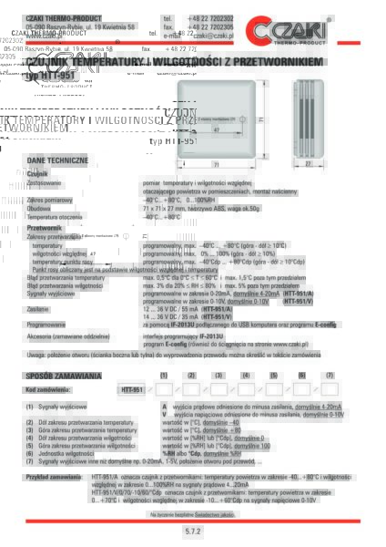Czujnik temperatury i wilgotności powietrza HT-951