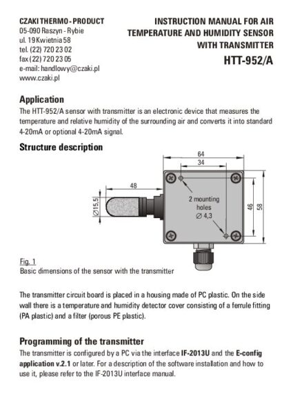 HTT-952 air temperature and humidity transmitter