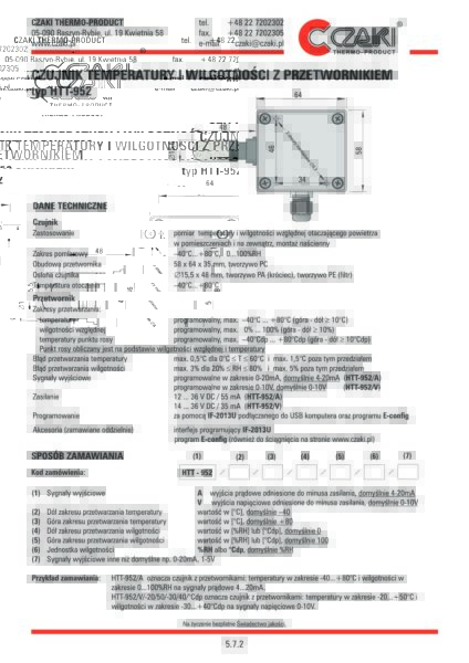 Czujnik temperatury i wilgotności powietrza HT-951