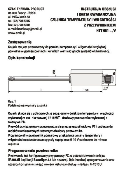 Przetwornik temperatury i wilgotności powietrza HTT-961