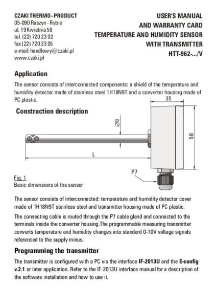 HTT-962 air temperature and humidity transmitter