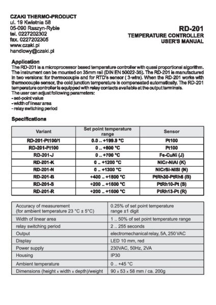 RD-201 Rail-mount temperature controller (proportional control characteristic)