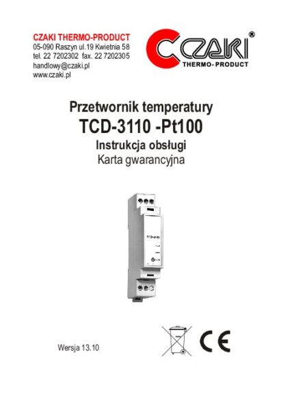 TCD Analogowy przetwornik temperatury na szynę DIN