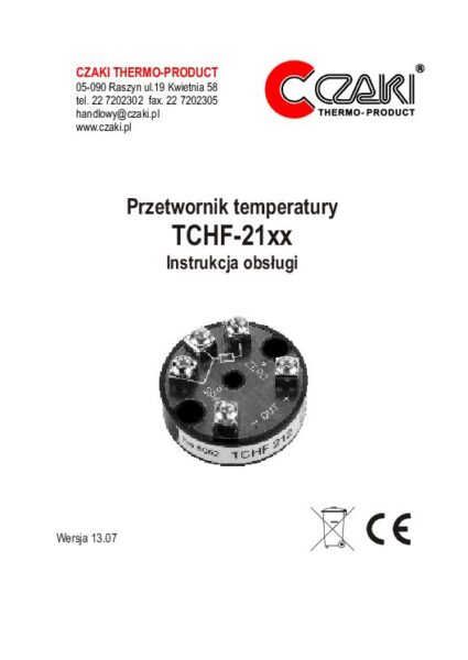TCHF Analogowy, głowicowy przetwornik temperatury (dla Pt100, wyjście 4-20mA)