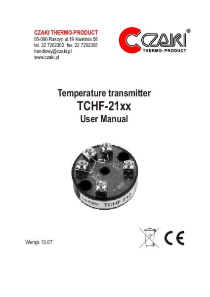 TCHF Analogowy, głowicowy przetwornik temperatury (dla Pt100, wyjście 4-20mA)