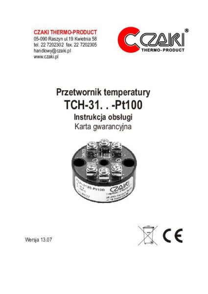 TCH Analogowy, głowicowy przetwornik temperatury