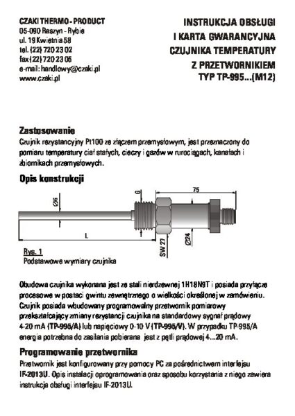 Czujnik temperatury z przetwornikiem TP-995