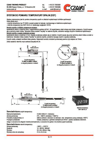System do pomiaru temperatury spalin (EGT)